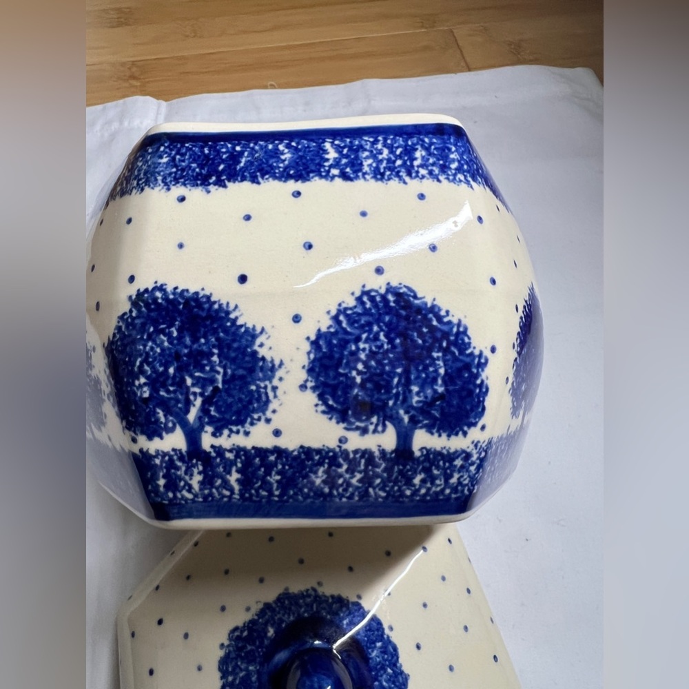 Spring inspired WIZA Polish Pottery Jar with Lid Blue&white|handmade|32|JAR|ART - Picture 16 of 16